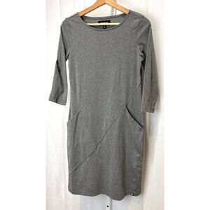 BETABRAND Size S Stretch Cotton Shift Dress 3/4 Sleeve Pockets Gray
